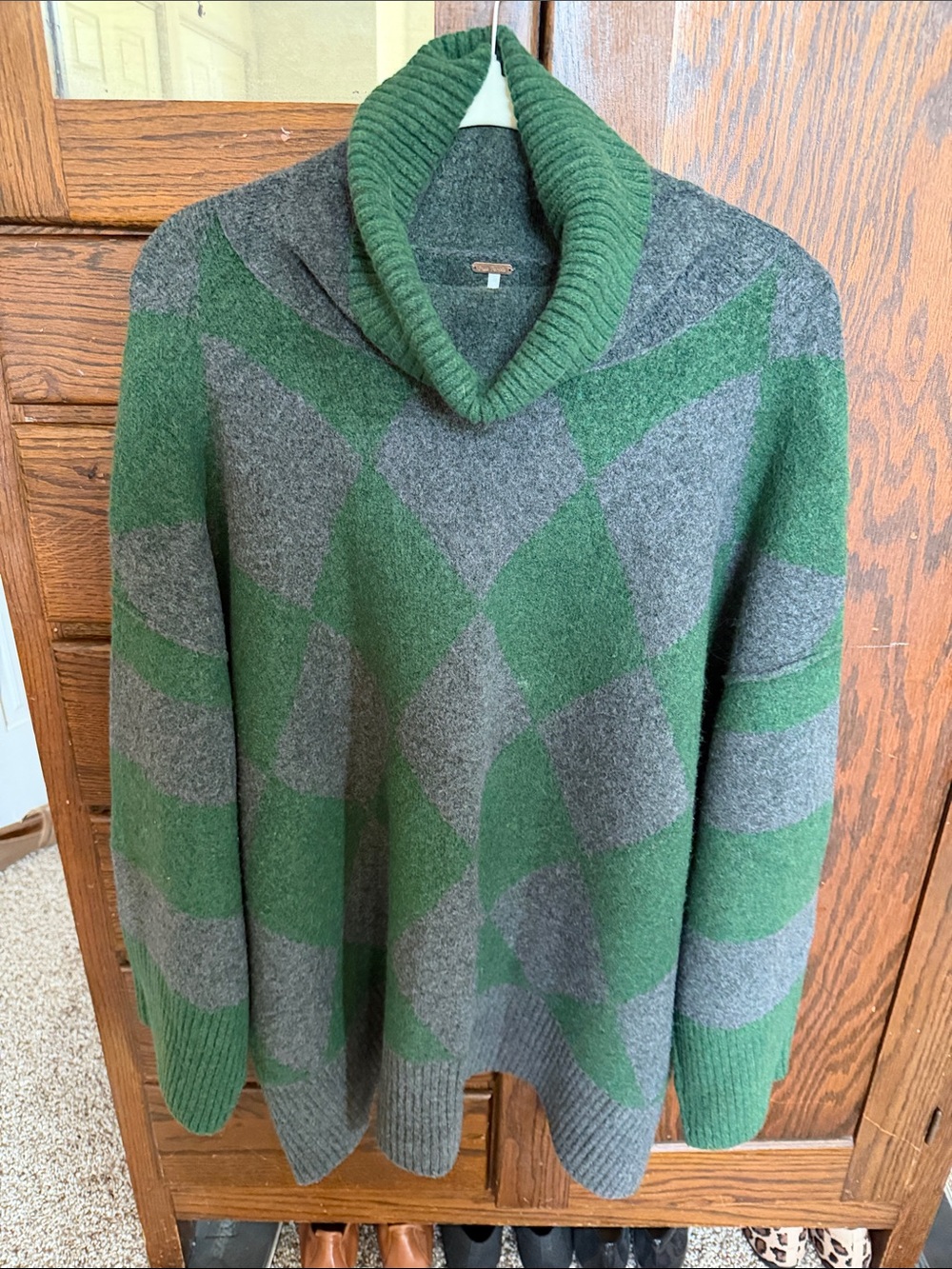 Free people oversized Green and Gray Turtleneck Sweater